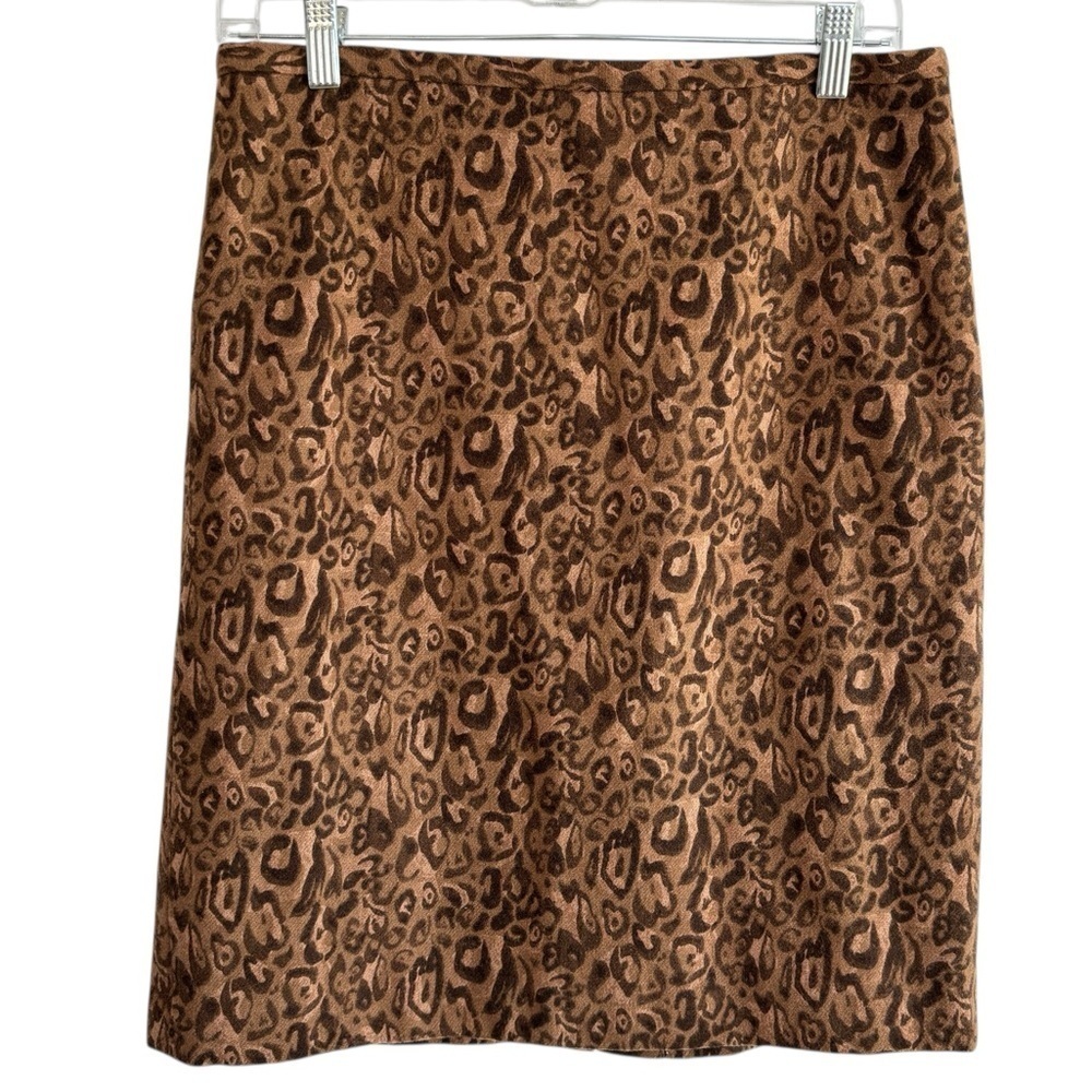 Ann Taylor LOFT Leopard Animal Print 100% Wool Pencil Skirt Size 8 Fully Lined